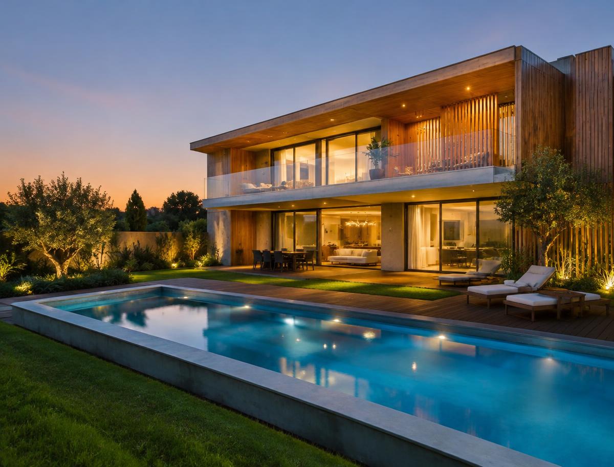 Timber & concrete villa with infinity pool