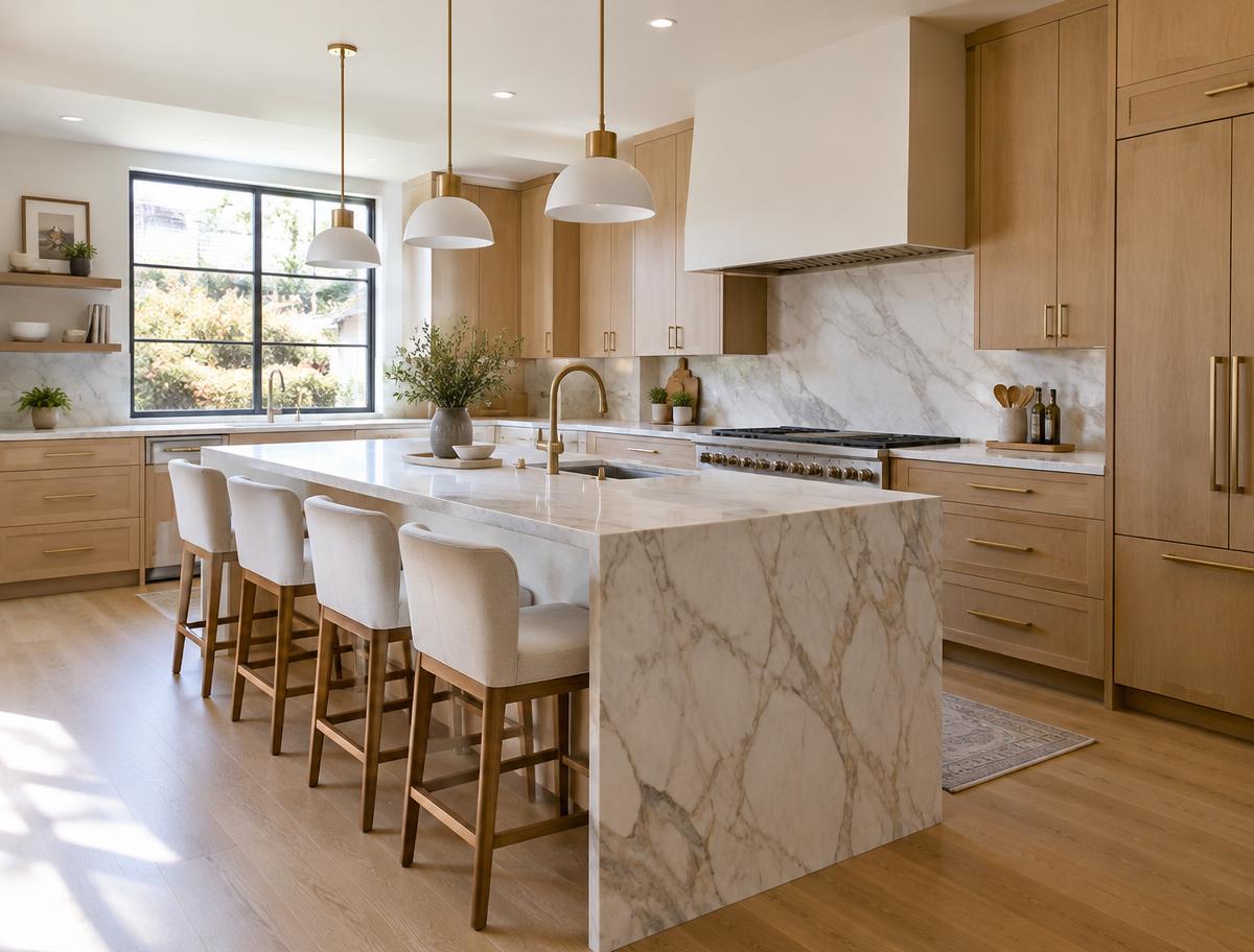 Designer apartment with marble kitchen